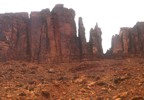 Dolomite Tower (the squarish spire on the left) and Lighthouse Tower (the pointy spire just to the right) as seen from River Road